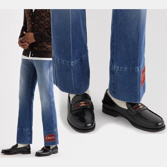 GUCCI SHOES MENS LOAFERS WEB BIT-STRAP G LOGO BLACK LEATHER sz 12.5 US 13 - Picture 5 of 15